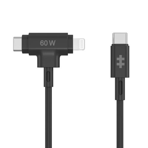 Hyper Juice USB cable, USB 2.0, 1.5 m, USB-C, USB-C/Lightning, 60 W, Black