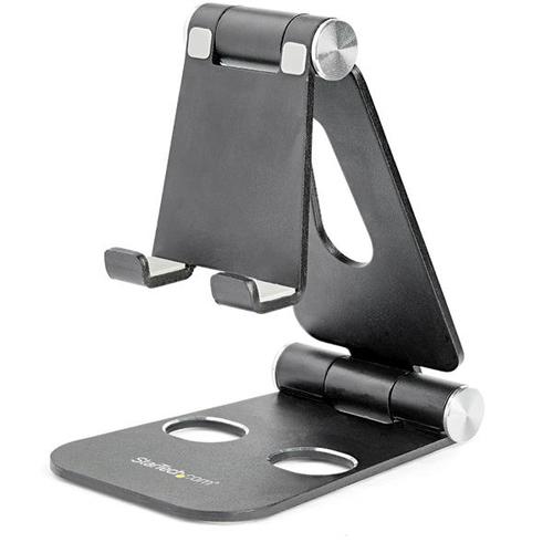 StarTech.com Phone and Tablet Stand - Foldable Universal Mobile Device Holder for Smartphones AND Tablets - Adjustable Multi-Angle Ergonomic Cell Phone Stand for Desk - Portable - Black