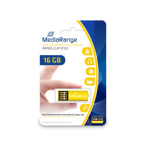 MediaRange USB Nanostick 16GB with clip function yellow
