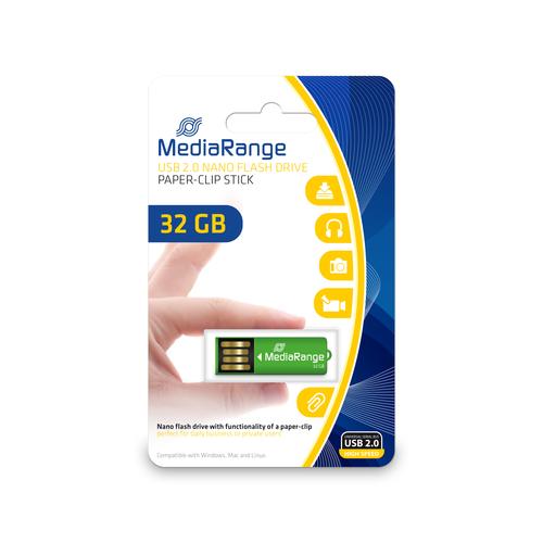 MediaRange USB Nanostick 32GB with clip function green