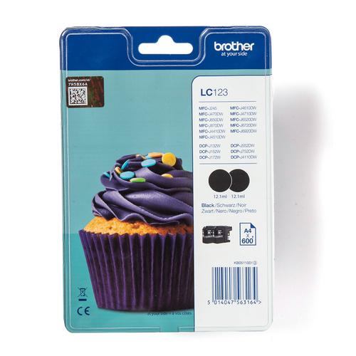 BROTHER Ink LC123BKBP2 / LC-123BKBP2 Black double pack
