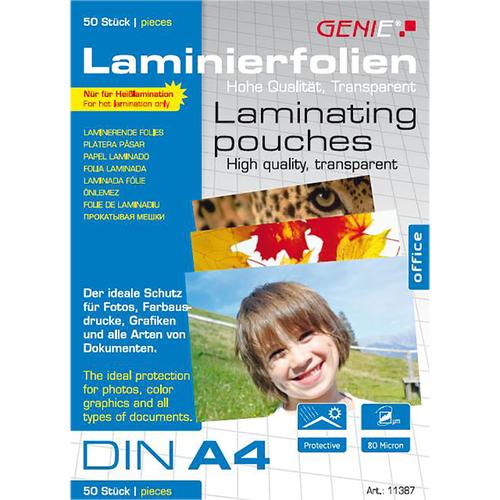 Genie Laminating Pouches A4 50 pcs - 80 Mic. Film.