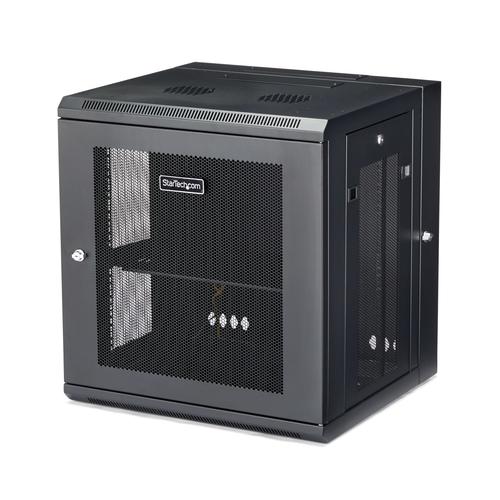 StarTech.com 4-Post 12U Wall Mount Network Cabinet with 1U Shelf, 19 Hinged Wall-Mounted Server Rack for Data/AV/Electronics/Computer Equipment, Flexible Vented Rack Enclosure