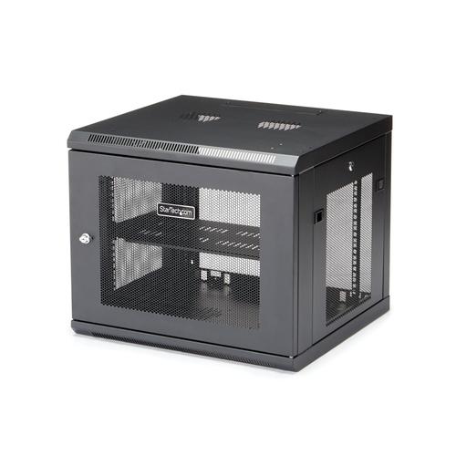 StarTech.com 4-Post 9U Wall Mount Network Cabinet with 1U Shelf, 19-Inch Wall-Mounted Server Rack for Data/AV/Electronics/Computer Equipment, Small Vented Rack Enclosure