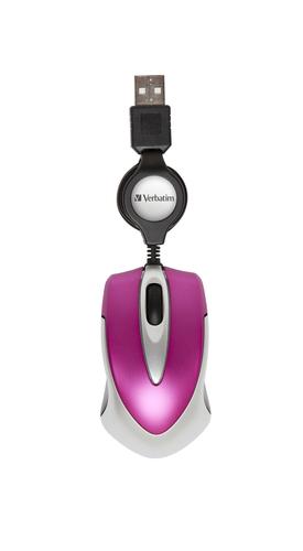 Verbatim USB Mini Optical Travel Mouse Hot Pink Retail