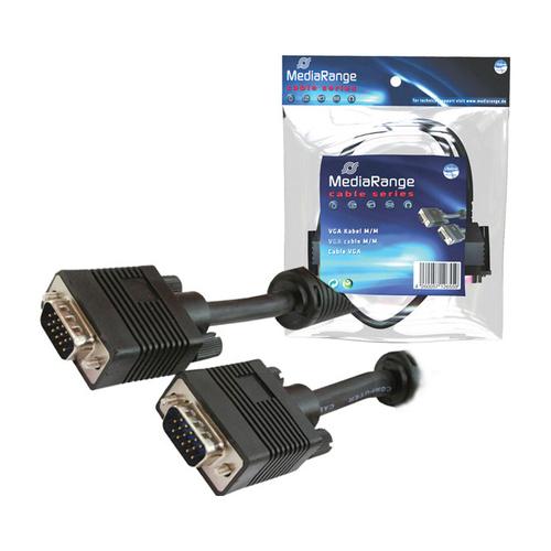 MediaRange VGA cable, D-Sub15 to D-Sub15, shielded, 5.00m, black, blister pack