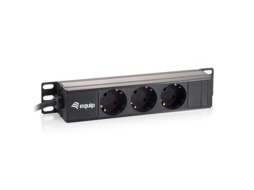 Equip 10" Power strip 3xSchuko-St.90° sw. Alu.