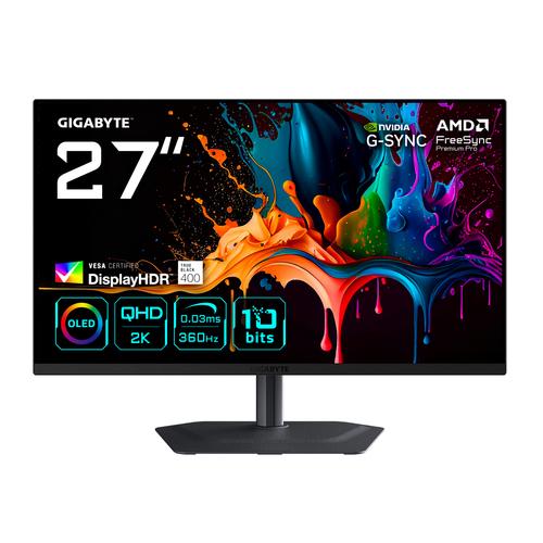GIGABYTE MO27Q3 QD-OLED (27-inch (68.6 cm), black, QHD, HDMI, DP, USB-C, USB hub, KVM, 360Hz panel)