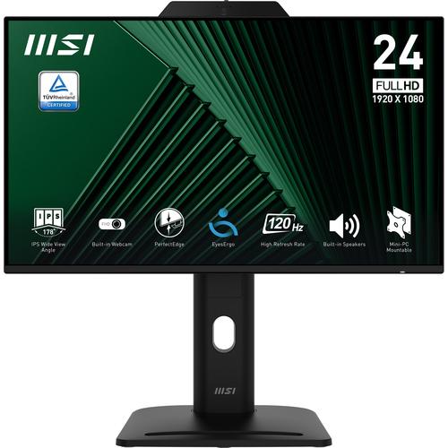 MSI Pro MP242PMG 23.8-inch Monitor, FHD (1920 x 1080), 120Hz, IPS, 1ms, 1x HDMI 1.4b, 1x DP 1.2a, 1x D-Sub(VGA), 2x USB 5Gbps Type-A, 1x USB 5Gbps Type-B, Built-in Speakers, Webcam, Anti-Glare, Anti-F