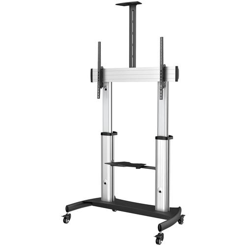 StarTech.com Mobile TV Stand – Heavy-Duty TV Cart for 60-100 inch Displays (220 lb / 100 kg) – Height-Adjustable Rolling Floor Stand for Flat-Screen TVs – Universal Television Mount with Shelves