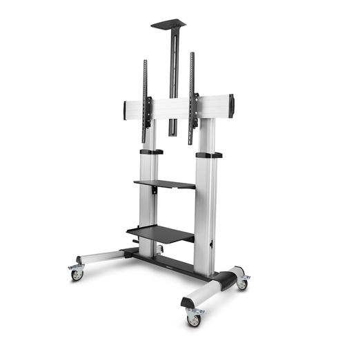 StarTech.com Rolling TV cart/stand on wheels for 60-100 inch flat screens up to 220 lb (100 kg), with height adjustment via hand crank, mobile/portable trolley mount