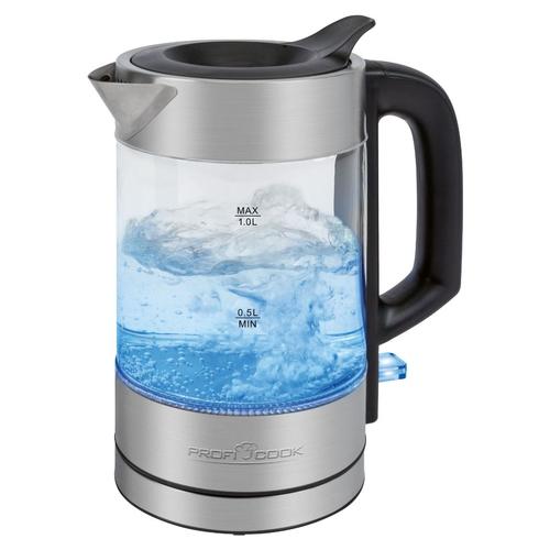 ProfiCook PC-WKS 1229 G electric kettle, 1 L, 1600 W, stainless steel, transparent