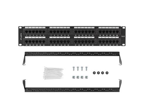 LANBERG 48-port patch panel, 2U, 19", Category 6 UTP, black