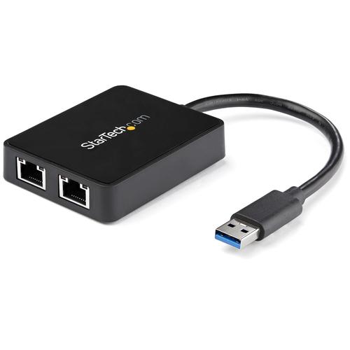 StarTech.com USB 3.0 to Dual Port Gigabit Ethernet Adapter with USB Port, 10/100/1000 Mbps, USB Gigabit LAN Network NIC Adapter