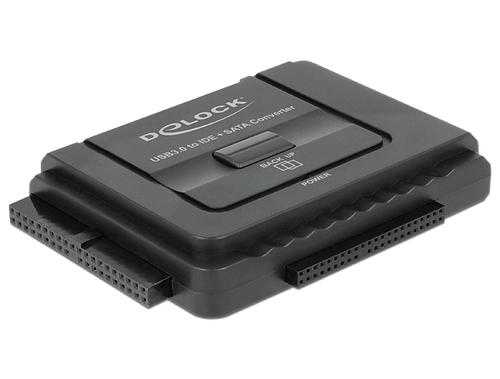 Delock USB 3.2 Gen 1 Converter, USB-A Male to SATA 22P + IDE 40P + IDE 44P Female (black, with backup function)