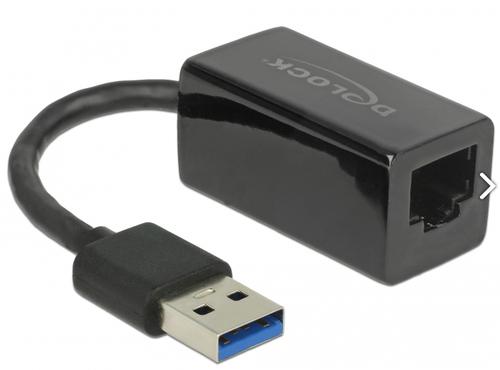 Delock USB 3.2 Gen 1 Adapter, USB-A Male to RJ-45 Female (black, 13cm, Gigabit LAN)