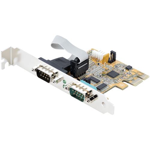 StarTech.com 2-Port PCI Express Serial Card, Dual Port PCIe to RS232 (DB9) Serial Card, 16C1050 UART, Standard or Low Profile Brackets, COM Retention, For Windows AND Linux - TAA
