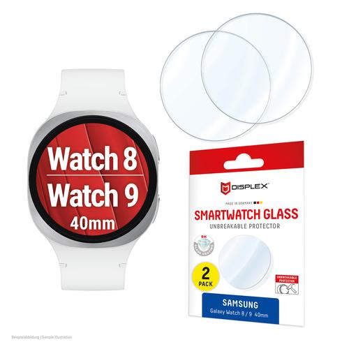 DISPLEX 9H Glass Galaxy Watch 9/8 (40mm), 2-Pack, Ultra-Thin, Borderless, Anti-Smudge, Made in Germany