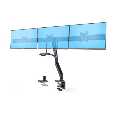 StarTech.com Desk Mount Triple Monitor Arm with Crossbar for up to three 27-inch screens, VESA 75x75/100x100, Tool-less arm adjustments, C-Clamp/Grommet, Spring-assisted arm