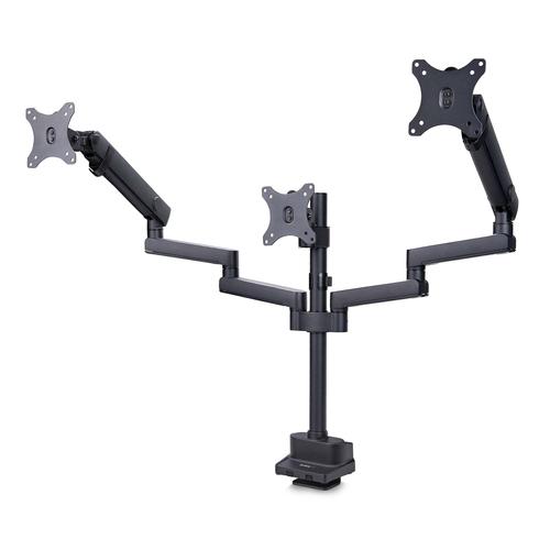 StarTech.com Desk Mount Triple Monitor Arm for up to three 27-inch screens, VESA 75x75/100x100, Tool-less arm adjustments, C-Clamp/Grommet mount, Mechanical spring arm