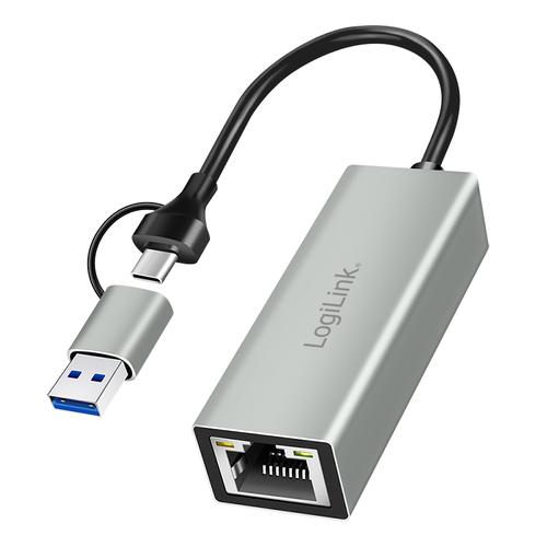 Logilink USB-C to Gigabit Ethernet Adapter with 2-in-1 USB