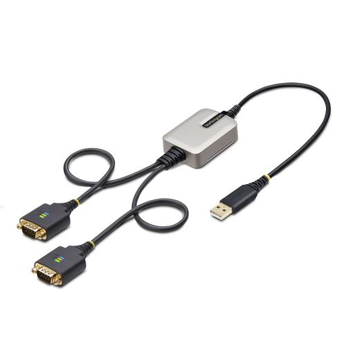 StarTech.com 2ft (60cm) 2-Port USB to Serial Adapter Cable with Interchangeable DB9 Screws/Nuts, COM Retention, USB-A to DB9 RS232, FTDI Chipset, Level 4 ESD Protection, Compatible with Windows/macOS/