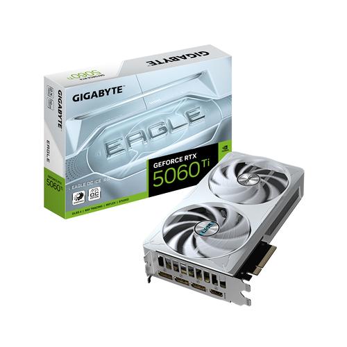 GIGABYTE GeForce RTX 5060 Ti EAGLE OC ICE 16G Graphics Card - 16GB GDDR7, 128-bit, PCI-E 5.0, 2617MHz Core Clock, 3 x DisplayPort, 1 x HDMI, GV-N506TEAGLEOC ICE-16GD