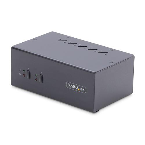 StarTech.com 2-Port Dual-Monitor DisplayPort KVM Switch, 4K 60Hz, 2x USB 5Gbps Hub Ports, 2x USB 2.0 HID Ports, Hotkey and Push-Button Switching, TAA Compliant - 3.5mm Audio, HDCP
