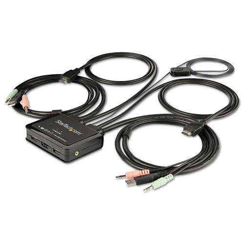 StarTech.com 2 Port HDMI KVM Switch - 4K 60Hz - Compact Dual Port UHD/Ultra HD USB Desktop KVM Switch with Integrated 4ft Cables AND Audio - Bus Powered AND Remote Switching - MacBook ThinkPad
