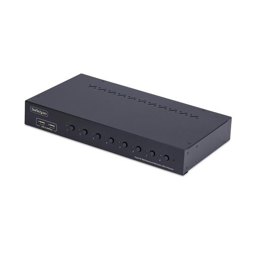 StarTech.com 8-Port DisplayPort KVM Switch with 1U Rack Mount Kit, 4K 60Hz DP 1.2, Push-Button AND Hotkey Switching, 4-Port USB Hub, OS Independent, TAA Compliant