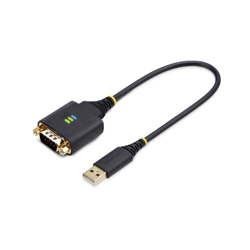 StarTech.com 1ft (30cm) USB to Serial Adapter Cable, COM Port Retention, Interchangeable Nuts/Screws, USB-A to DB9 RS232, FTDI Chip, ESD Protection, Windows/macOS/Linux