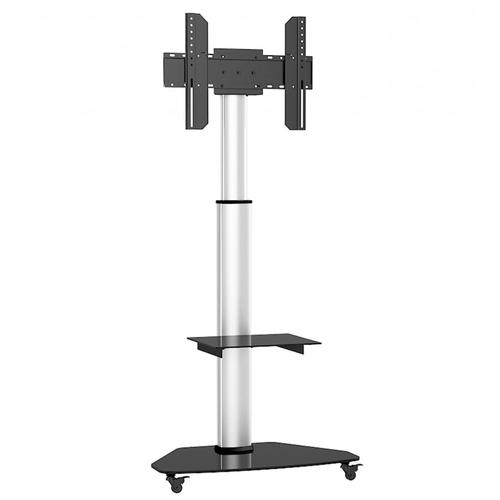 Techly Floor Stand with Shelf TV Cart for LCD/LED/Plasma TVs, 37-70 inch, Silver