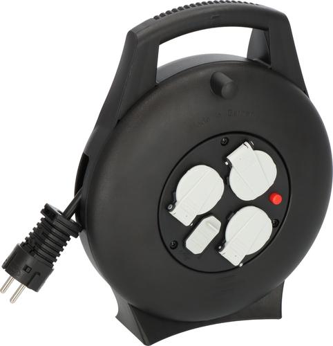 Brennenstuhl Vario-Line Cable Box Indoor Mini Cable Reel, 3-way with USB (black, 10 meters, USB-A)