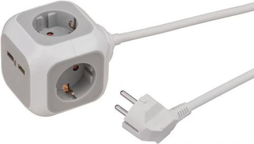 Brennenstuhl ALEA-Power 4-Outlet Power Strip (light grey/white, 1.4 meters, 2x USB-A)