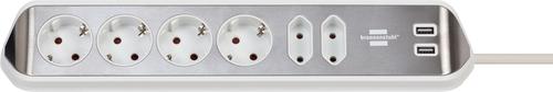 Brennenstuhl eck-Steckdosenleiste style power strip, 6-outlet (white/stainless steel, 2 meters, 2x USB)