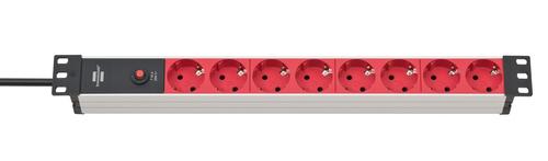 Brennenstuhl Alu-Line 19" Power Strip 8-Outlet (red/black, 1U, 2 meters, 10A fuse, cold appliance plug)