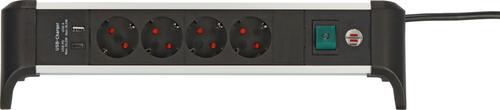 Brennenstuhl Burn ALU Office Line 4-way black 1.8m PD 30W