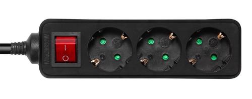 Deltaco GT-0361 power extension, 3 m, 3 AC outlets, indoor, black