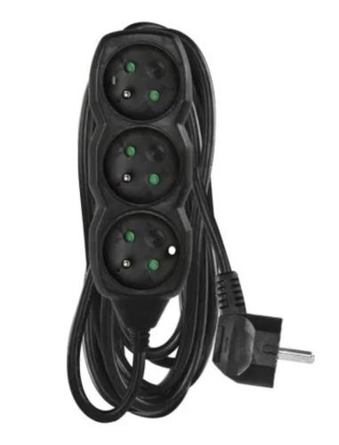 EMOS 1902230501 power extension, 5 m, 3 AC outlets, indoor, black