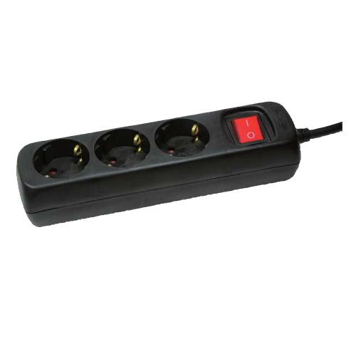 Logilink 3-way power strip, 1.4m, black with switch