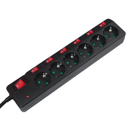 Logilink 6-way socket strip, 1.5m with 6 switches, black