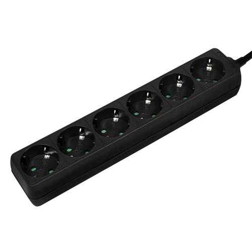Logilink 6-way power strip with grounding, black.