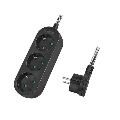 Logilink 3-way power strip, 3x CEE 7/3 1.5m, textile cable