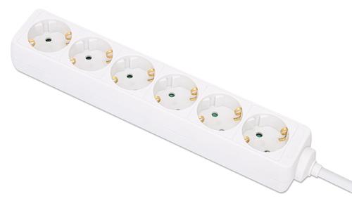 Manhattan 6-way socket strip, 2m cable, white, with protection contact