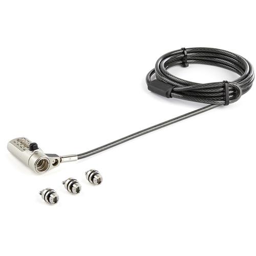 StarTech.com 6.6ft (2m) 3-in-1 Universal Laptop Cable Lock - 4-Digit Combination Laptop/Desktop Security Cable Lock Compatible with K-Slot, Nano AND Wedge Slot Computers - Anti-Theft Steel Cable - T