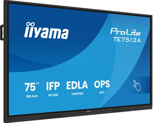 Iiyama TE7513A-B2AG Signage Display Interactive flat panel 75 inches Wi-Fi 500 cd/m² 4K Ultra HD Black Touchscreen Built-in processor Android 24/7