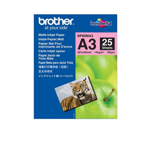 BROTHER BP60MA3 printing paper A3 (297x420 mm) Matte, 25 sheets, White