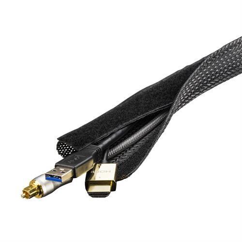 Deltaco LDR16 Cable Organizer for Desk/Wall, Cable Sleeve, Black, 1 piece