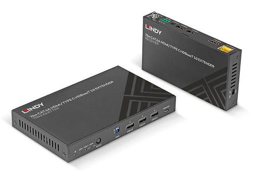 Lindy 70m Cat.6A TypeC AND HDMI HDBaseT 3.0 KVM Extender