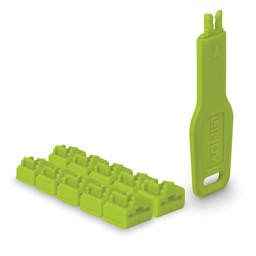Lindy RJ45 Port Locks green, 10 pieces + 1 key